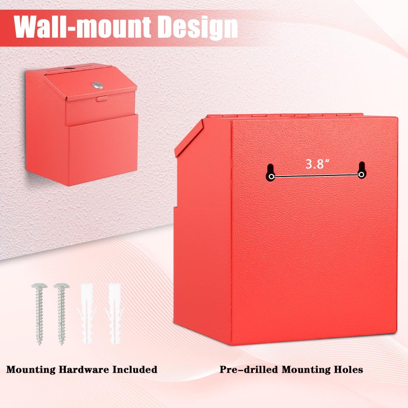 KYODOLED Suggestion Box with Lock and 50 Free Suggestion Cards, Metal Wall Mounted Ballot, Donation and Collection Key Drop Box with Slot & 2 Keys, 8H x 5.7W x 7L Inch, Red - Image 5